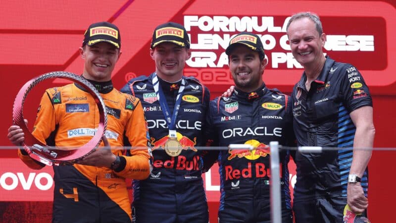 Norris, Verstappen and perez on the podium