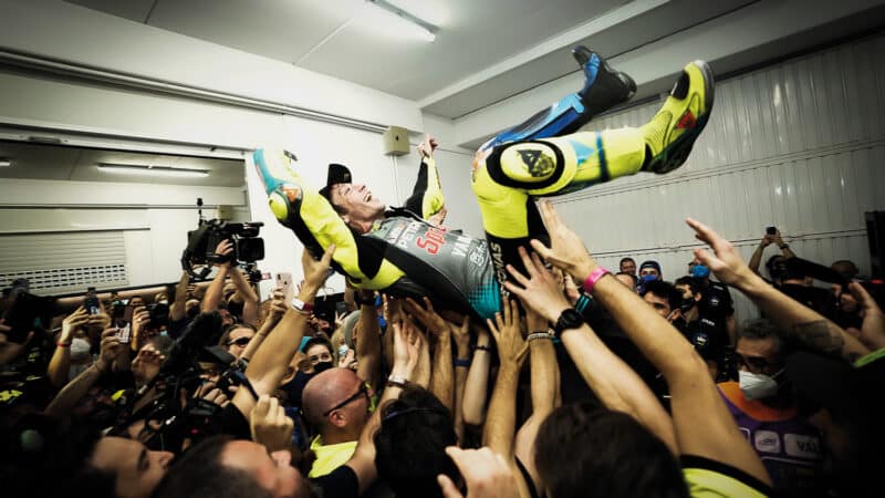 The scenes in the Petronas garage after Rossi’s final race in Valencia on November 14, 2021