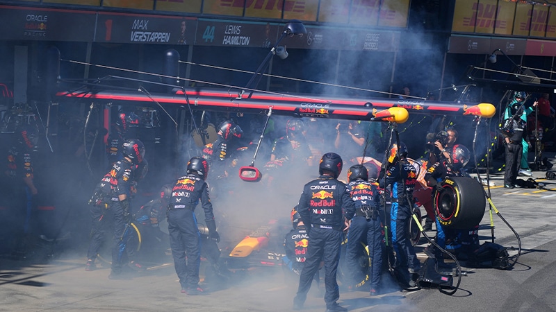 Smoke from Red Bull of Max Verstappen at the 2024 Australian Grand Prix