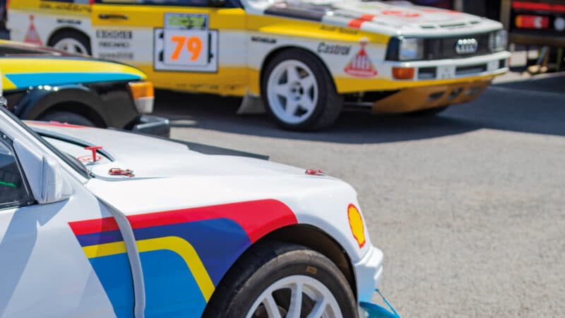 Group B heaven: organiser Philippe Tollemer and Jean-Claude Dupont brought Peugeot 205 T16s, Andy Krinks his Audi Quattro S1