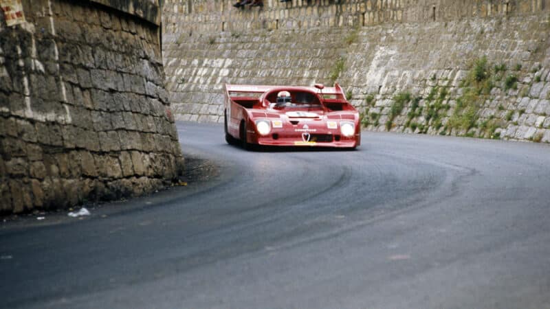 Rolf Stommelen/Andrea de Adamich’s prototype Alfa should have walked it, but crashed out