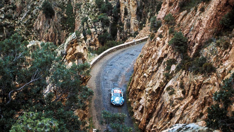 Battling to third in an Alpine 1-2-3 at the 1973 Tour de Corse