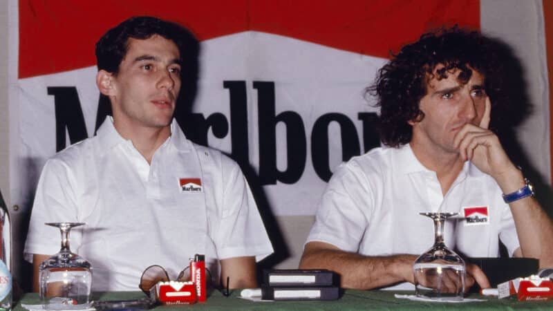 Ayrton Senna and Alain Prost in 1988 F1 Portuguese Grand Prix press conference