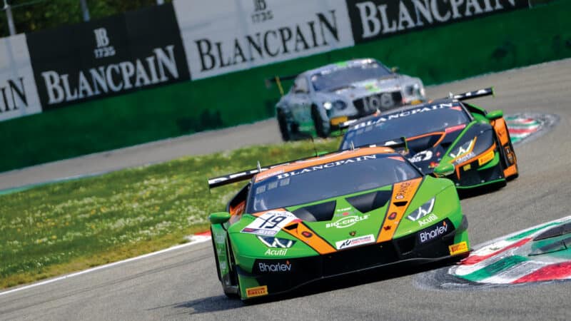 The Huracán GT3 has proven successful across all classes of the Blancpain GT Series; Pro, Silver and Am. Above right: there’s a big step up in driving complexity with the GT3, with more modes, settings and screens