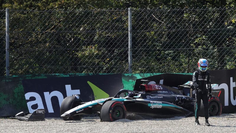 Crashed Mercedes of Kimi Antonelli during 2024 Monza FP1 session