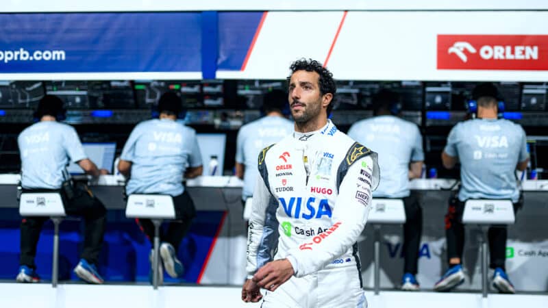 Daniel Ricciardo walks away from the RB F1 pitwall at the Singapore Grand Prix in 2024