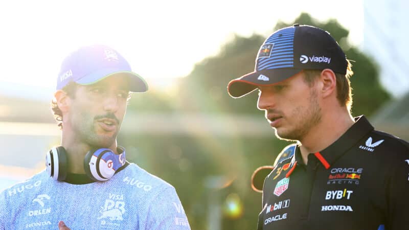 Daniel Ricciardo with Max Verstappen ahead of the 2024 F1 Singapore Grand Prix