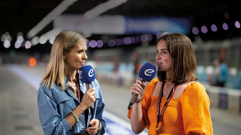 Nicki Shields and Catie Munnings on TNT trackside duties