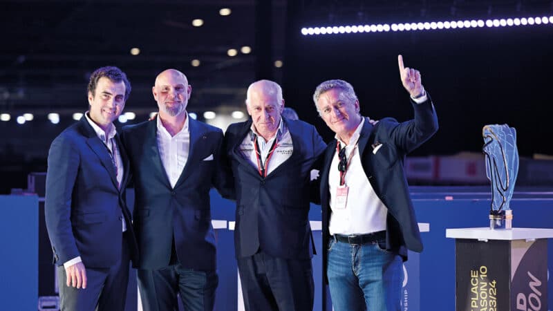 from left, Formula E execs Alberto Longo, Jeff Dodds, Manolo Ortiz-Tallo and Alejandro Agag