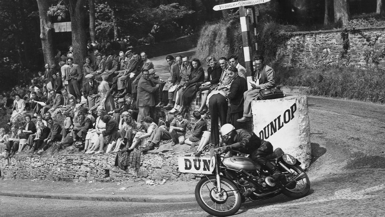 Les Graham on AJS Porcupine in 1950 Isle of Man Senior TT