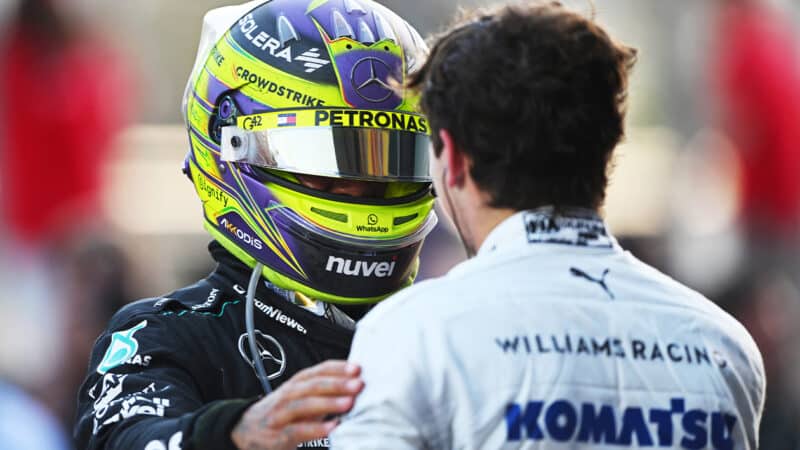 Lewis Hamilton congratulats Franco Colapinto after 2024 Azerbaijan Grand Prix