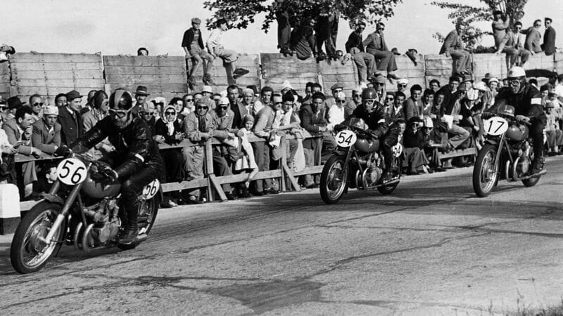 Franco Bertacchini leads Agusta’s 500cc four-cylinder brigade at Cesenatico in 1951