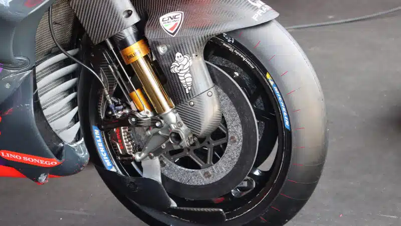 New Michelin front MotoGP tyre with red mould marks