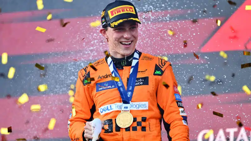 Oscar Piastri celebrates victory in 2024 F1 Azerbaijan GP