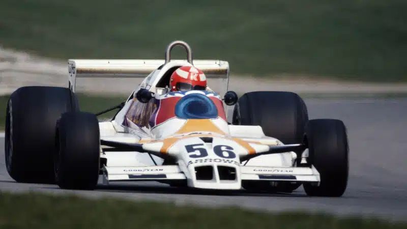 Rupert Keegan drives the #56 Charles Clowes Racing Arrows Cosworth A1 during the Marlboro Daily Mail Race of Champions on 15 April 1979 at the Brands Hatch circuit in Fawkham, Great Britain. (Photo by Steve Powell:Getty Images)