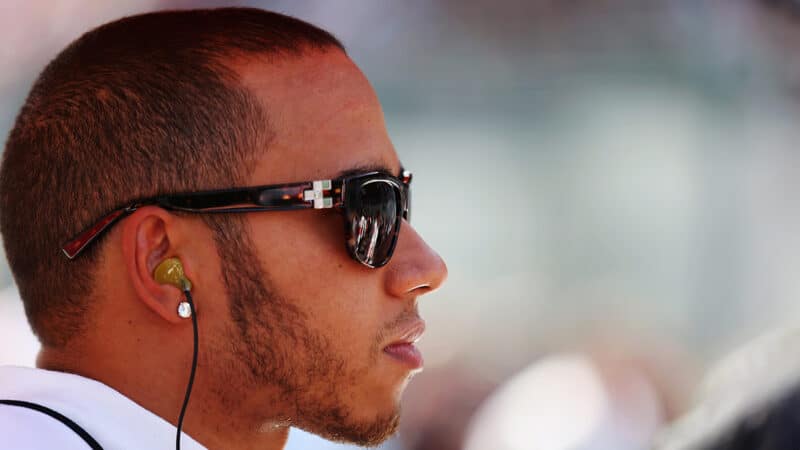 Side profile of Lewis Hamilton at 2012 F1 Belgian Grand Prix