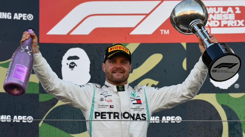 Valtteri Bottas on the podium after winning the 2019 F1 Japanese Grand Prix