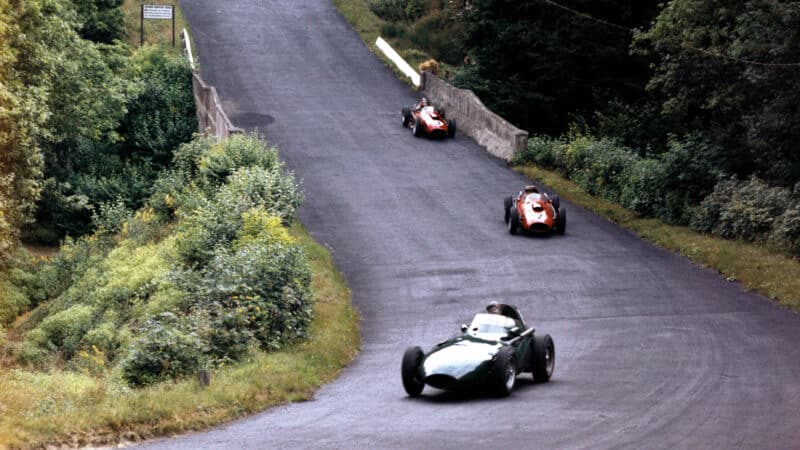 Tony Brooks tackles the track devoid of any barriers aboard his Vanwall