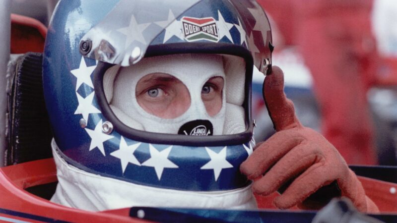 Hans Stuck star-studded helmet cockpit Monaco in 1977