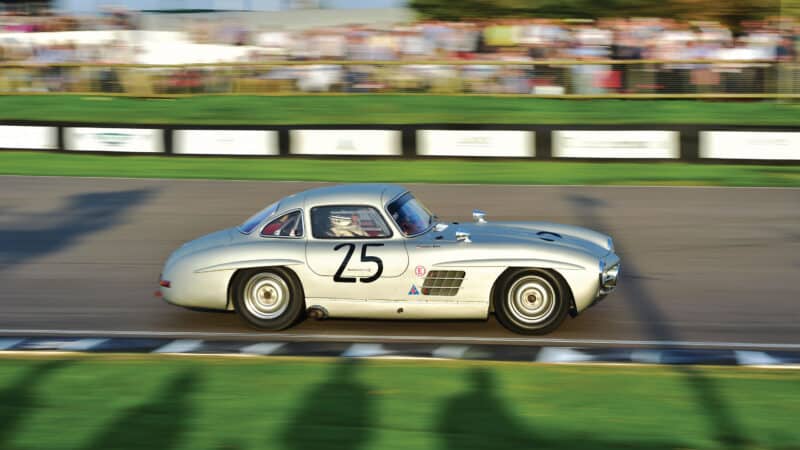 Jochen Mass driving a 1955 Mercedes-Benz 300 SL at the Goodwood Revival, 2014