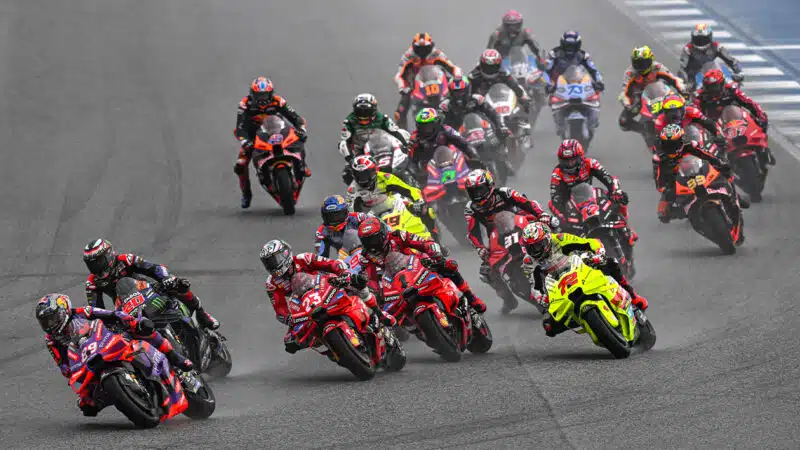 Jorge Martin leads at the start of 2024 MotoGP Thai GP