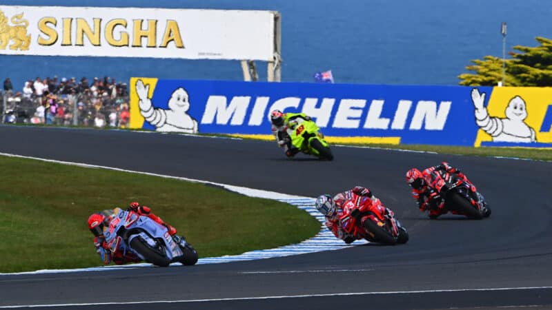 Marc Marquez in front of Enea Bastianini at the 2024 MotoGP Australian GP