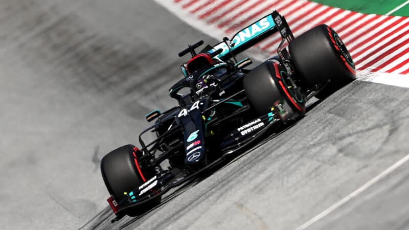 Mercedes of Lewis Hamilton in qualifying for the 2020 Austrian GP