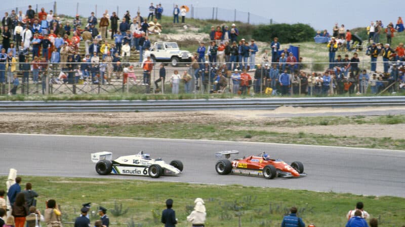 Patrick Tambay leads Keke Rosberg in the 1982 Dutch GP