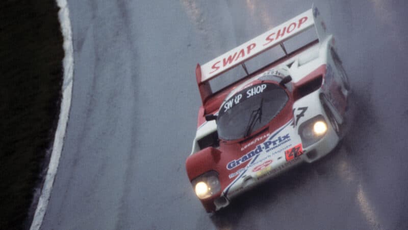 The gloom of the Brands Hatch 1000Kms in 1983, with Galica sharing duties of a Porsche 956.