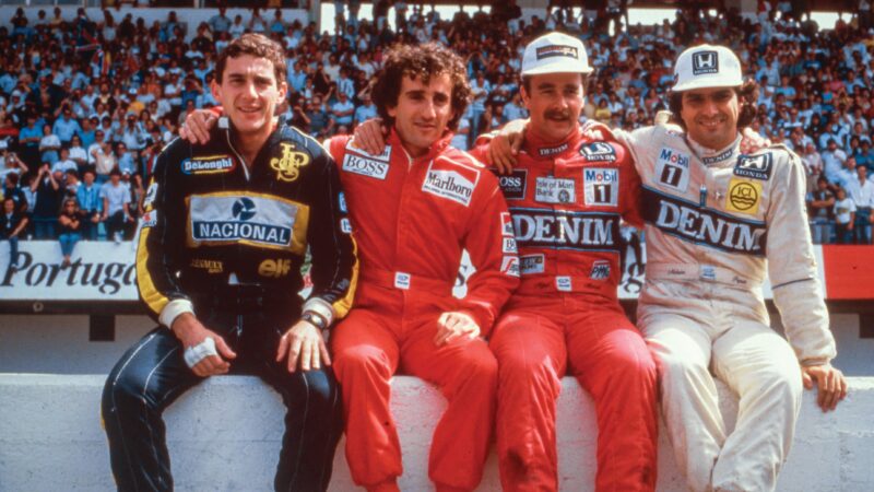 Ayrton Senna, Prost, Nigel Mansell and Nelson Piquet 1986