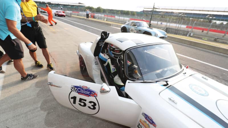 Jake in a Lotus Elan in the 2018 Silverstone Classic