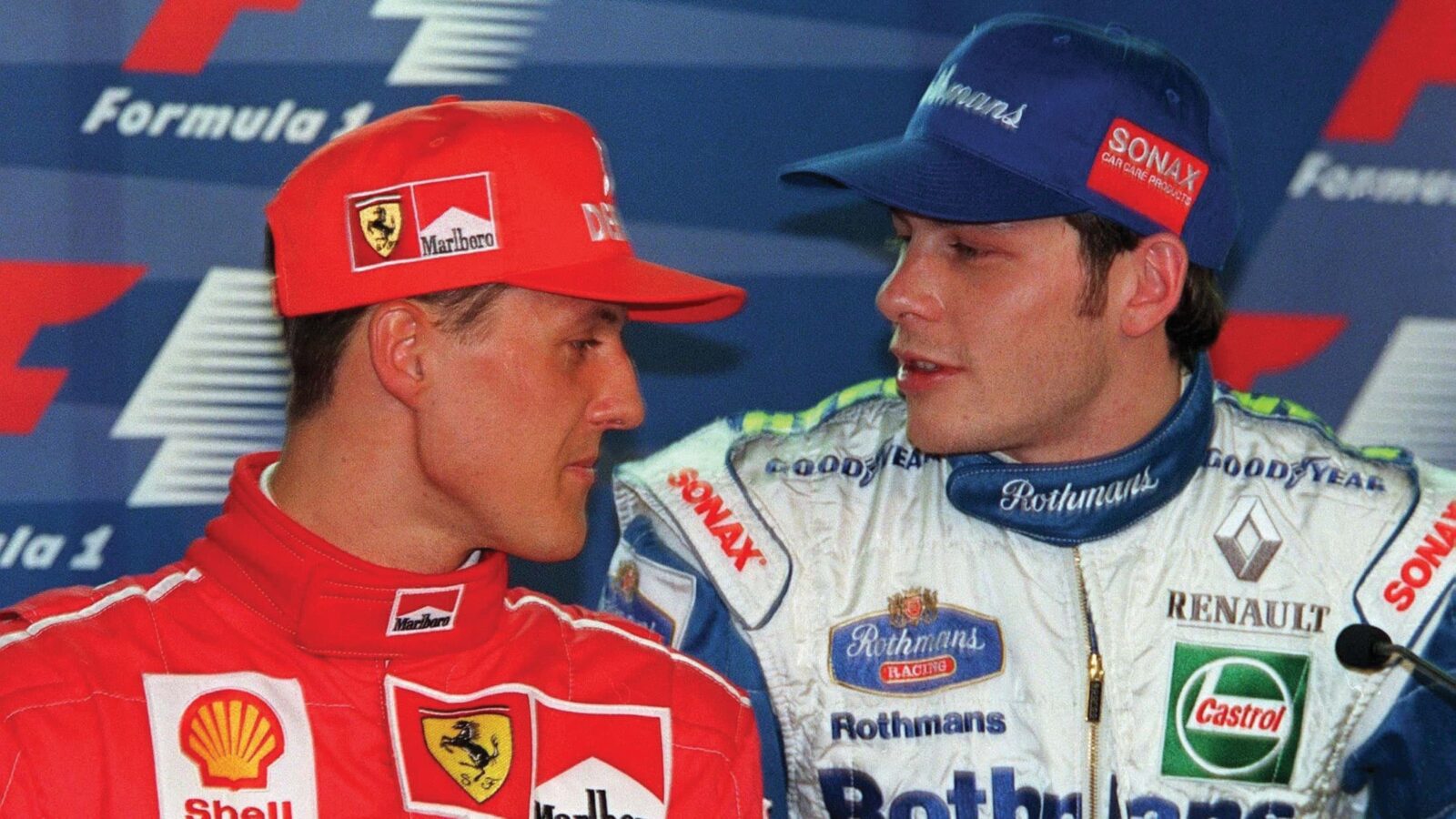 Cheating bar steward? Jacques Villeneuve was not pleased by Michael Schumacher’s pally attitude as both served drinks after the final race of ’97