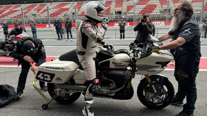 James Rispoli on Harley Davidson Bagger bike at Barcelona MotoGP race