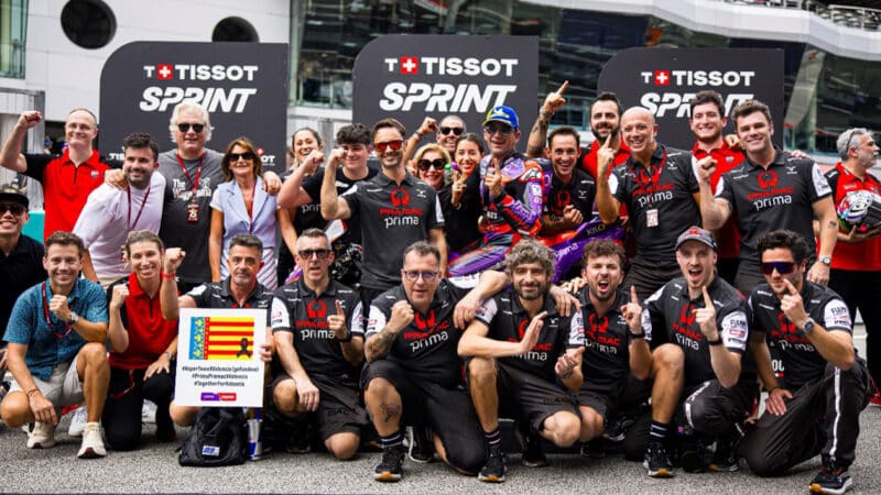 Pramac Ducati team celebrates Jorge MArtin win in 2024 MotoGP Malaysian GP sprint race