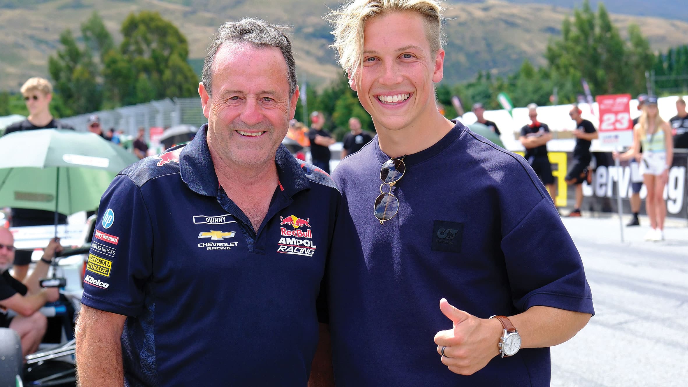 Tony Quinn, left, has backed Kiwi drivers – here with Lawson.