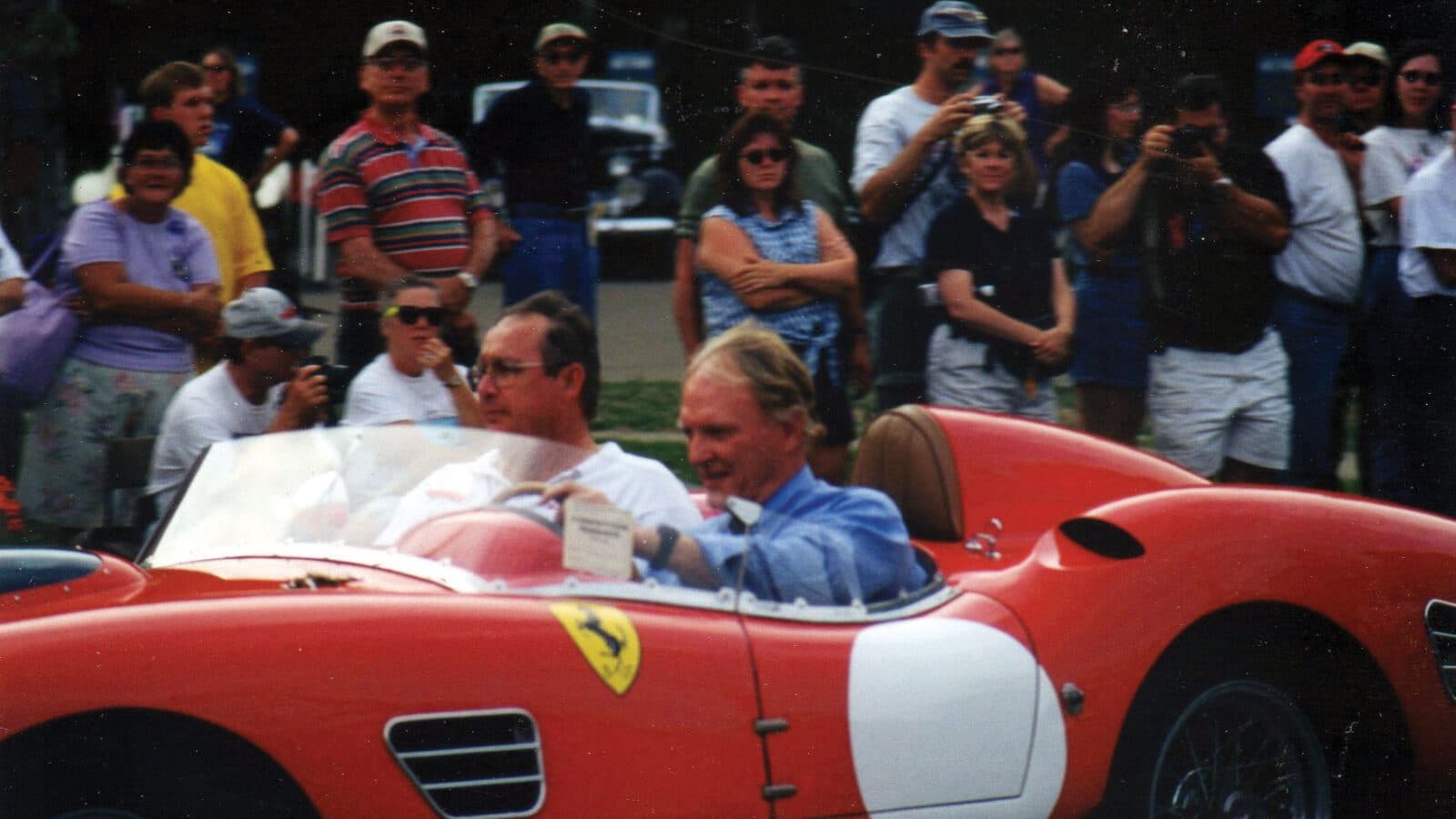 Dan Gurney at the wheel of a Ferrari at Watkins Glen in 2001, as spotted by Jim Kupstas