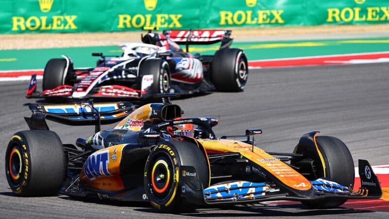 Alpine of Esteban Ocon leads Nico Hulkenberg in 2024 F1 US Grand Prix