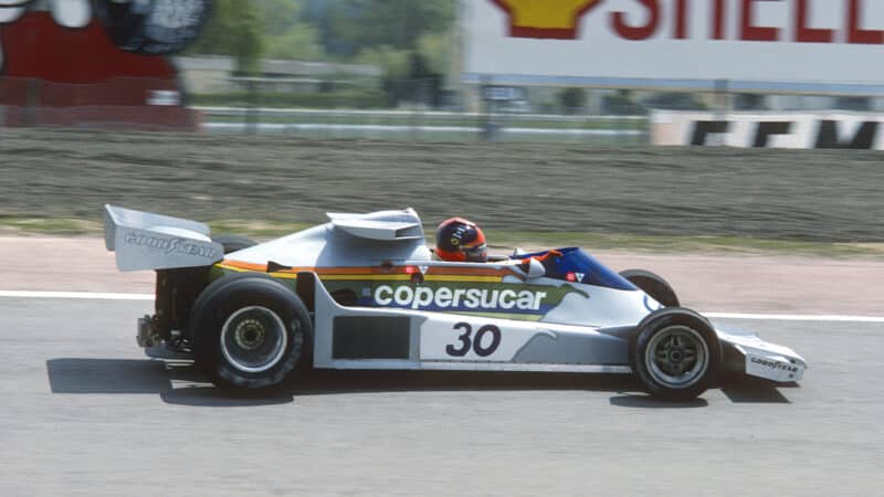 Emerson Fittipaldi in Cpersucar F1 car at 1976 Spanish Grand Prix