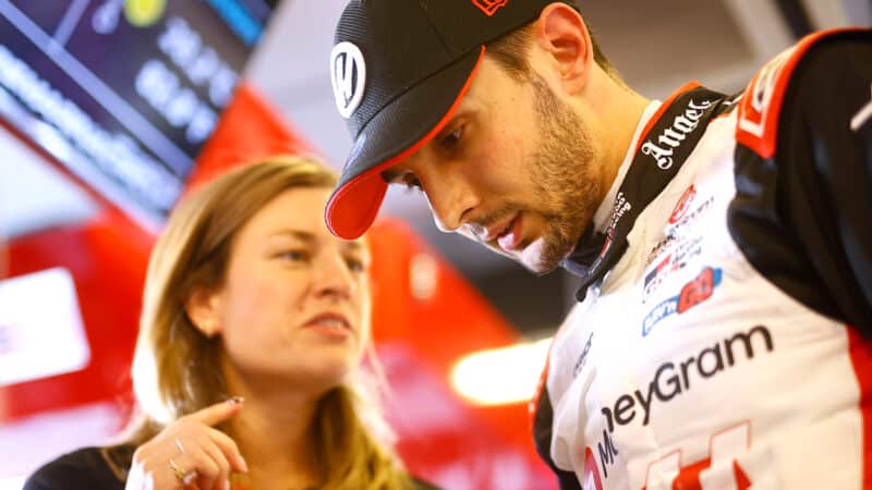 Esteban Ocon in Haas garage at 2024 post season test