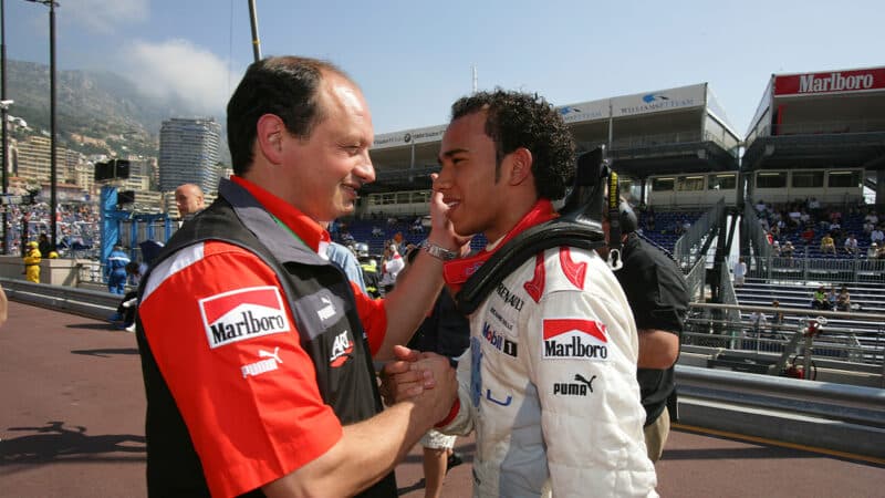 Fred Vasseur with Lewis Hamilton at 2006 GP2 race