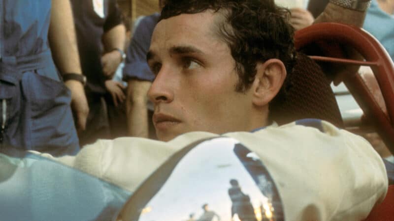 Jacky Ickx in Ferrari F1 car cockpit at 1970 Spanish Grand Prix