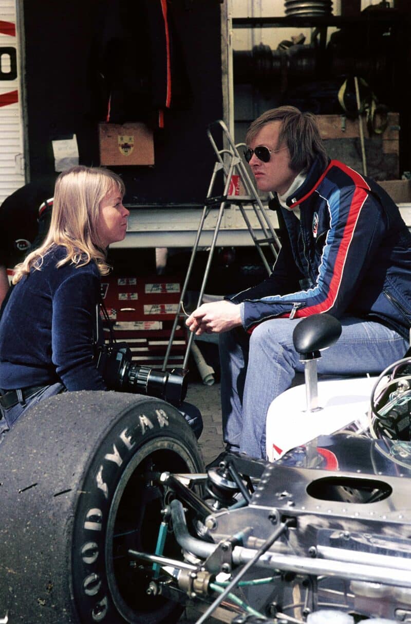 Jutta Fausel with Ronnie Peterson at Hockenheim, 1976