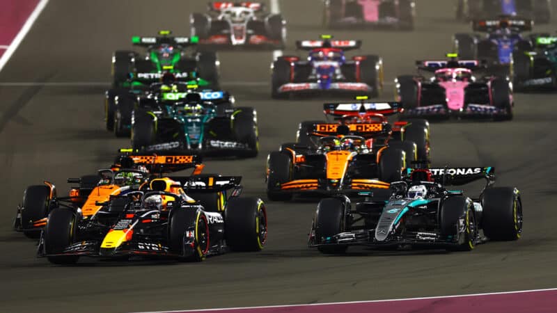 Max Verstappen leads George Russell at start of 2024 F1 Qatar Grand Prix