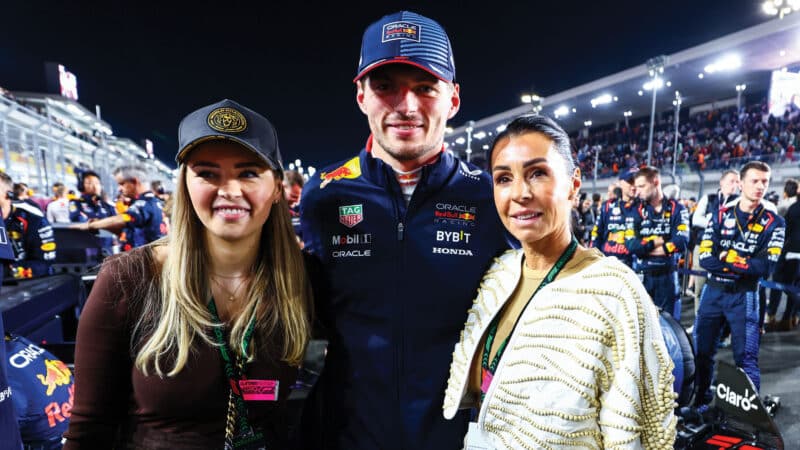 Max Verstappen with sister Victoria, and mother Sophie Kumpen, Qatar