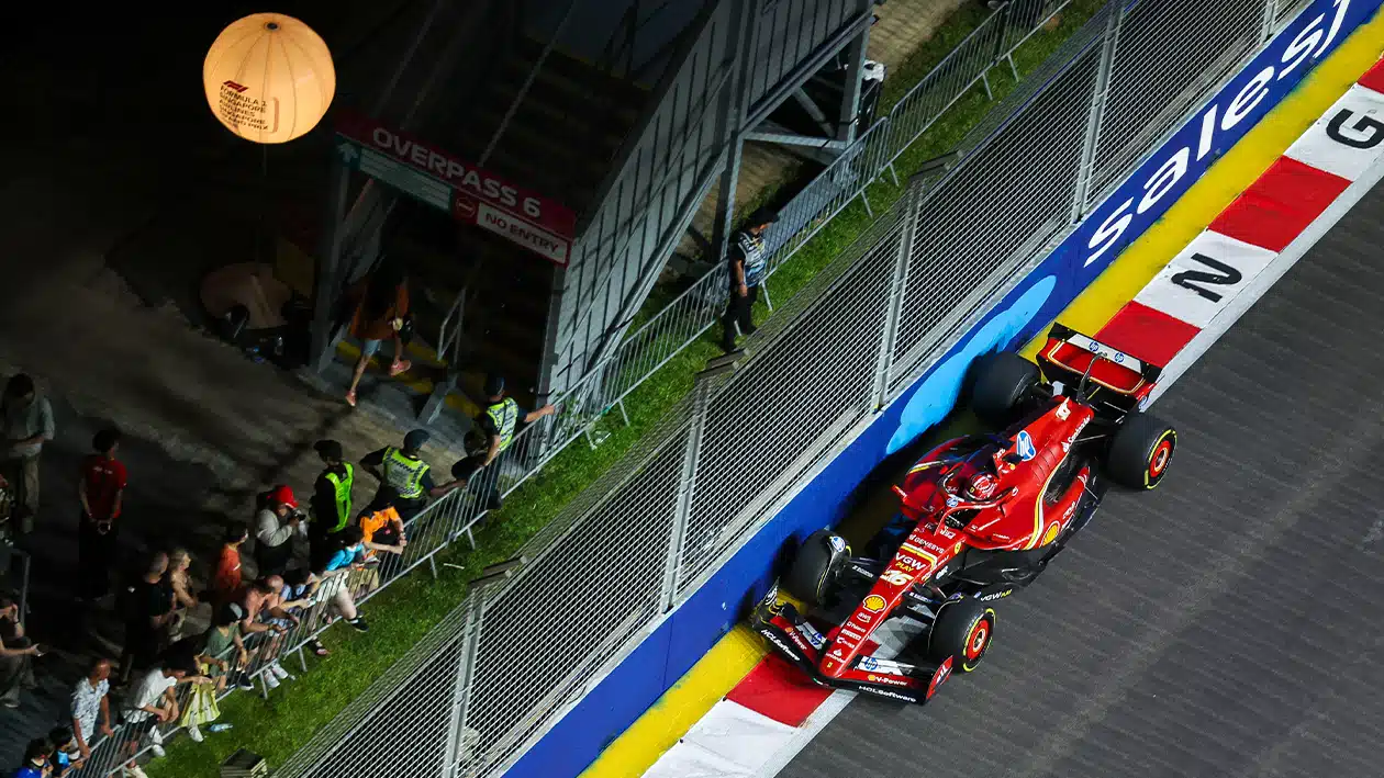 Overhead view of Charles Leclerc ferrari at 2024 F1 Singapore Grand Prix