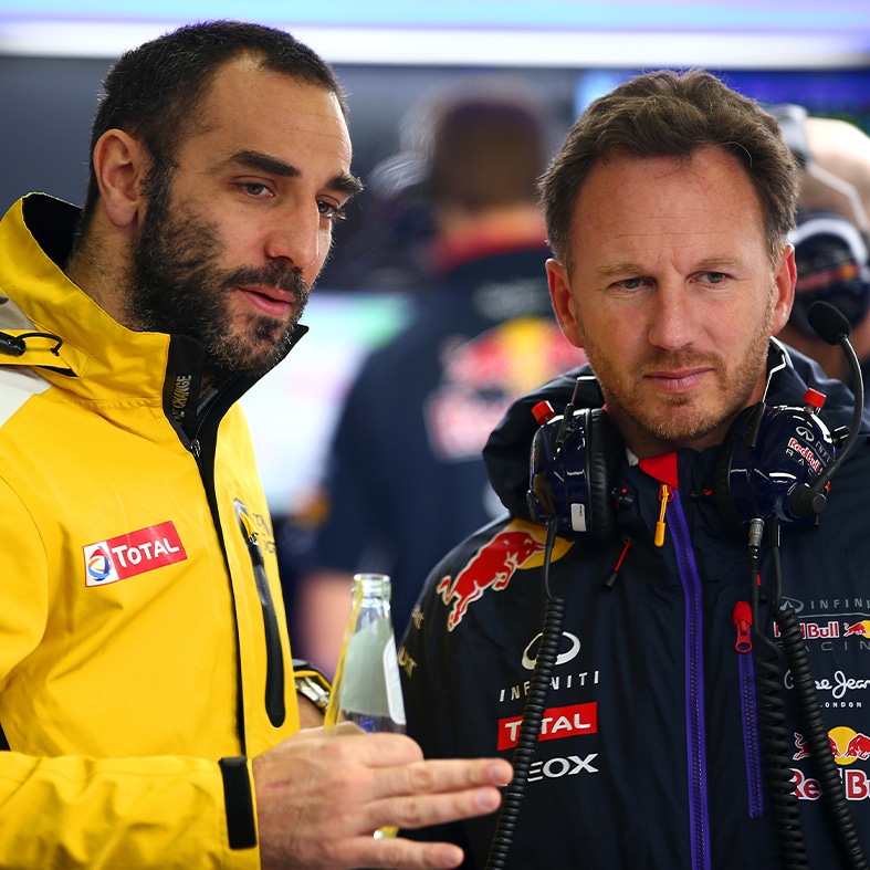 Christian Horner with Cyril Abiteboul in 2015