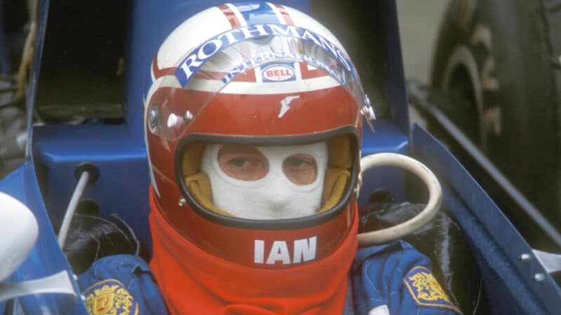 Ian Scheckter with helmet on in F1 March