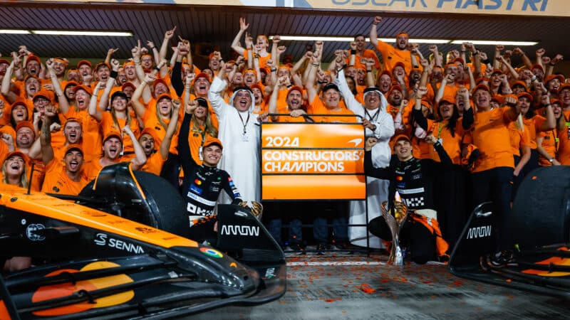 McLaren team celebrates winning the 2024 F1 constructors championship