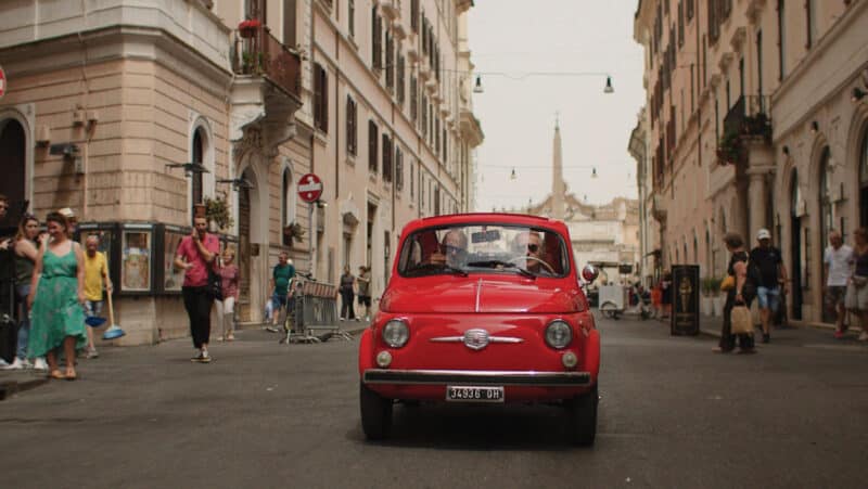 Montezemolo at the wheel in Rome, with Chris Harris