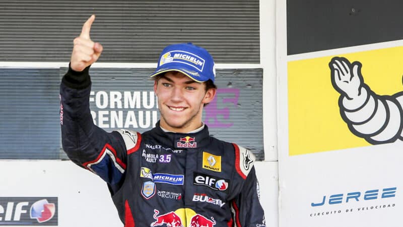 Pierre Gasly celebrates Formula Renault race victory at Jerez